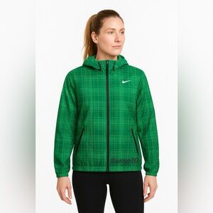 NIKE Phenom Vapor Essential Green Plaid Hooded Running Jacket Size Medium